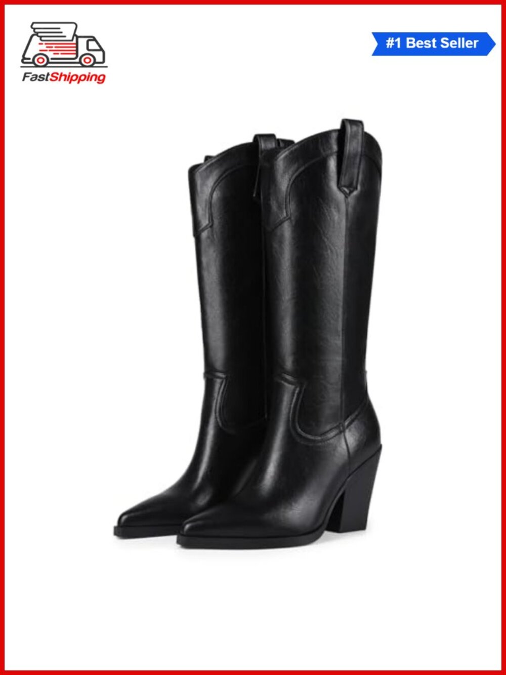 ✨ Women's Knee High Western Cowgirl Boots Pointed Toe Chunky Heel Faux Leather